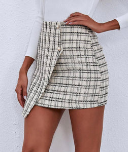 Rhianna - Cross Over Mini Skirt - White Plaid