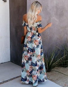 Tropical Fantasy Maxi Dress - Palm Leaf Print