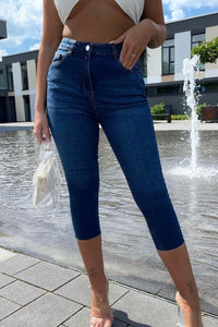 Meet Me On The Weekend - High Waisted 3 Quarter Pants - Navy Denim