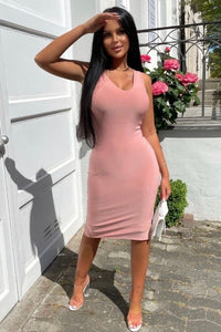 Grace - Scoop Neck Midi Dress - Rose Pink