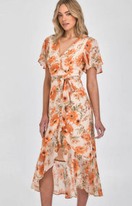 Georgia - Floral Midi Dress - Peach