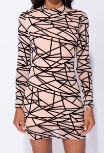 Gigi - Abstract Bodycon Dress - Nude / Black