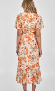 Georgia - Floral Midi Dress - Peach