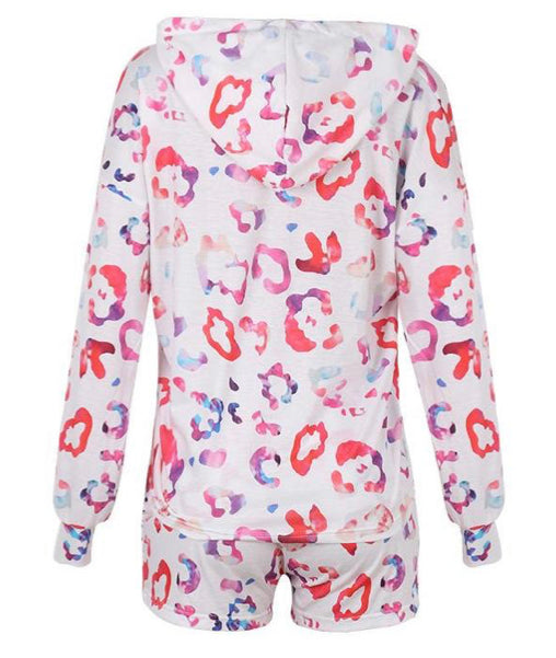 Karina - Hooded Top and Shorts Loungewear Set - Multicolour White