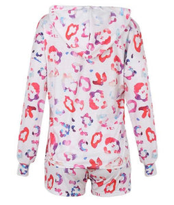 Karina - Hooded Top and Shorts Loungewear Set - Multicolour White