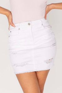 This Is The One - Distressed Denim Skirt - White