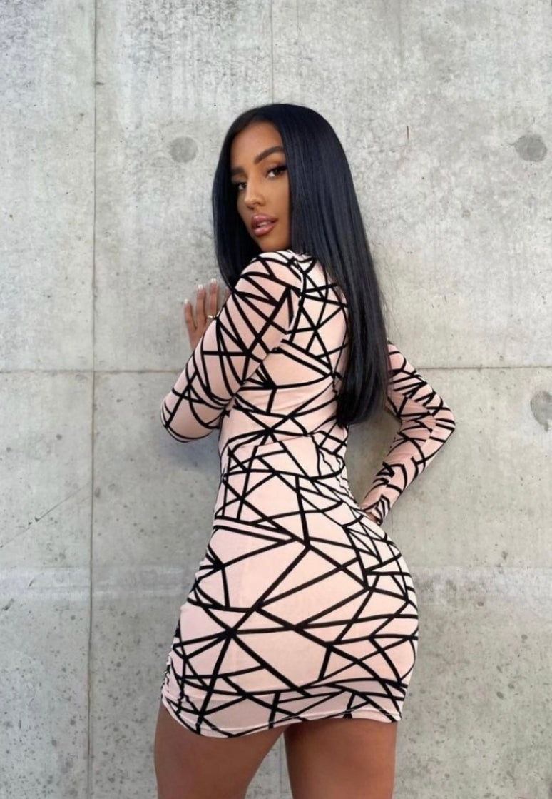 Gigi - Nude abstract bodycon dress - party dress – My Amira.com.au