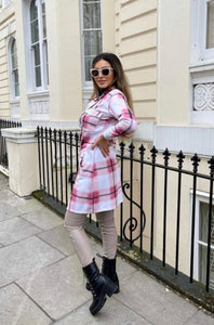 Mad About You - Long Line Flannelette Checkered Jacket - Pink