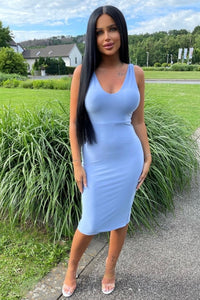 Grace - Scoop Neck Midi Dress - Blue