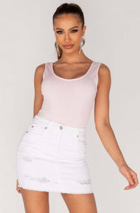 This Is The One - Distressed Denim Skirt - White