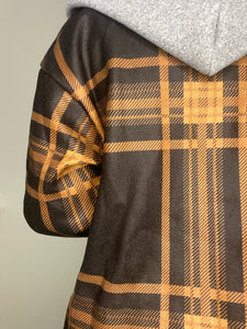 Checkered Oversized Hooded Jacket - Black and Coffee