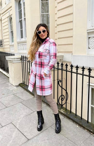 Mad About You - Long Line Flannelette Checkered Jacket - Pink