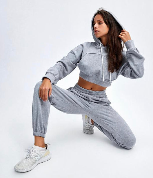 Gwen - Tracksuit Cropped Hoodie - Grey