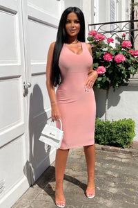 Grace - Scoop Neck Midi Dress - Rose Pink