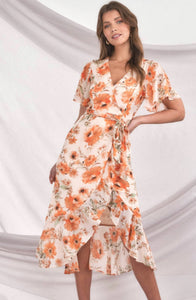 Georgia - Floral Midi Dress - Peach